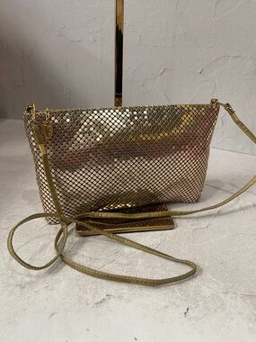 Gold Metallic Mesh Crossbody Bag with Removable Strap